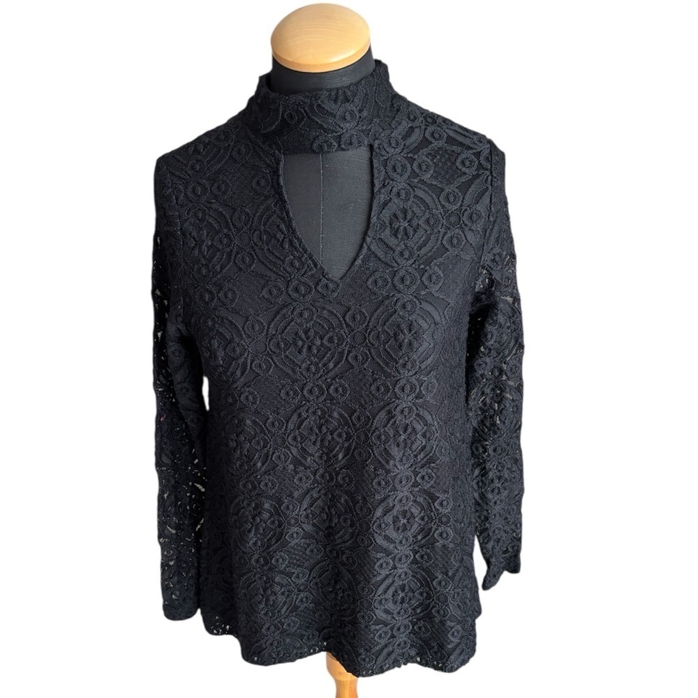 Skye's the Limit Blouse Black Lace Long Sleeve Vintage Top Size S